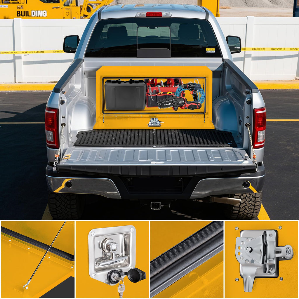 Garvee 36x14x16 Inch Underbody Truck Box Black Steel Lockable Waterproof Toolbox for Tools Storage Heavy Duty Organizer, Yellow
