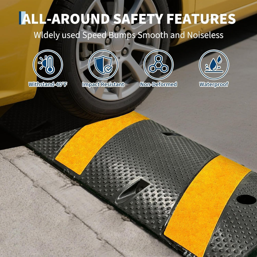 Garvee Rubber Speed Bump 6 Feet Heavy Duty 25000 Lbs Capacity Modular Driveway Asphalt Concrete Gravel Road Black Yellow
