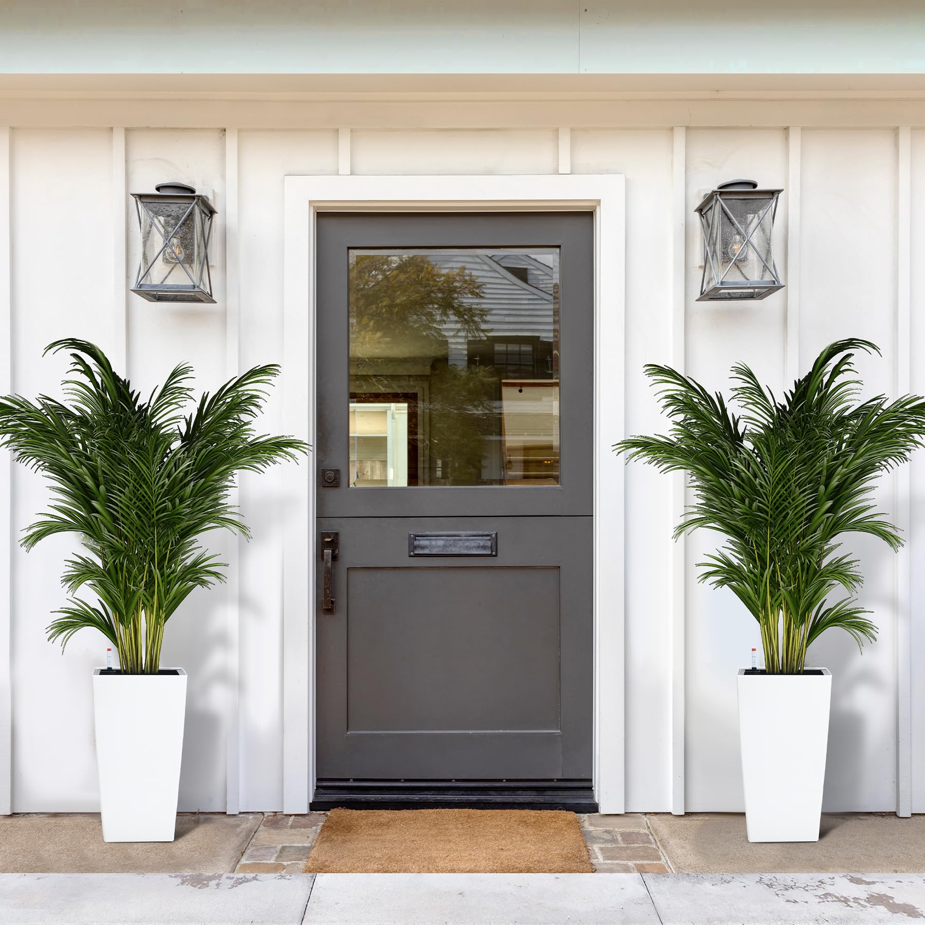 Garvee 16 Inch Tall Rectangular Planters Set of 2 Large Modern Plant Pots with Drainage Holes＆Water Level Monitor＆Wheels Outdoor and Indoor for Patio, Porch, Living Room, or Home Office, White