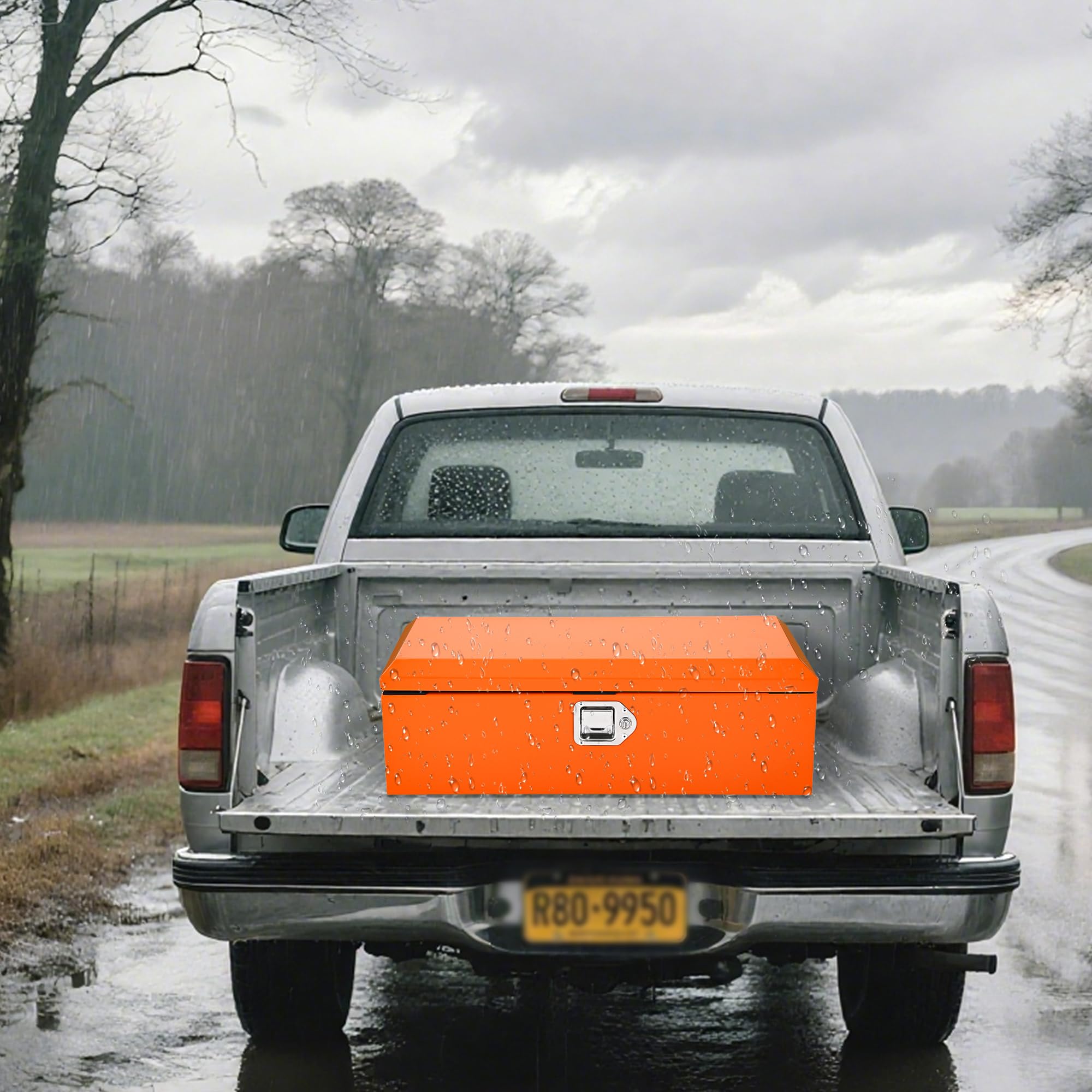Garvee 20 Inch Steel Truck Bed Tool Box - Diamond Plate Design with Side Handles and Locking Keys, Compact and Durable Storage for Pickup Trucks, RVs, and Trailers, Orange