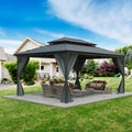 Garvee 12'x16' All-Weather Hardtop Gazebo - Double Metal Roof & Aluminum Frame with Net & Curtain for Patio, Deck & Backyard (Grey)