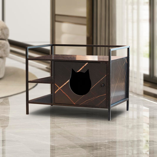Garvee Pet Crate Cat Washroom Hidden Cat Litter Box Enclosure Furniture Nightstand with Cat Scratch Pad for Pet Home Decoration Indoor Litter Box Brown Kitten