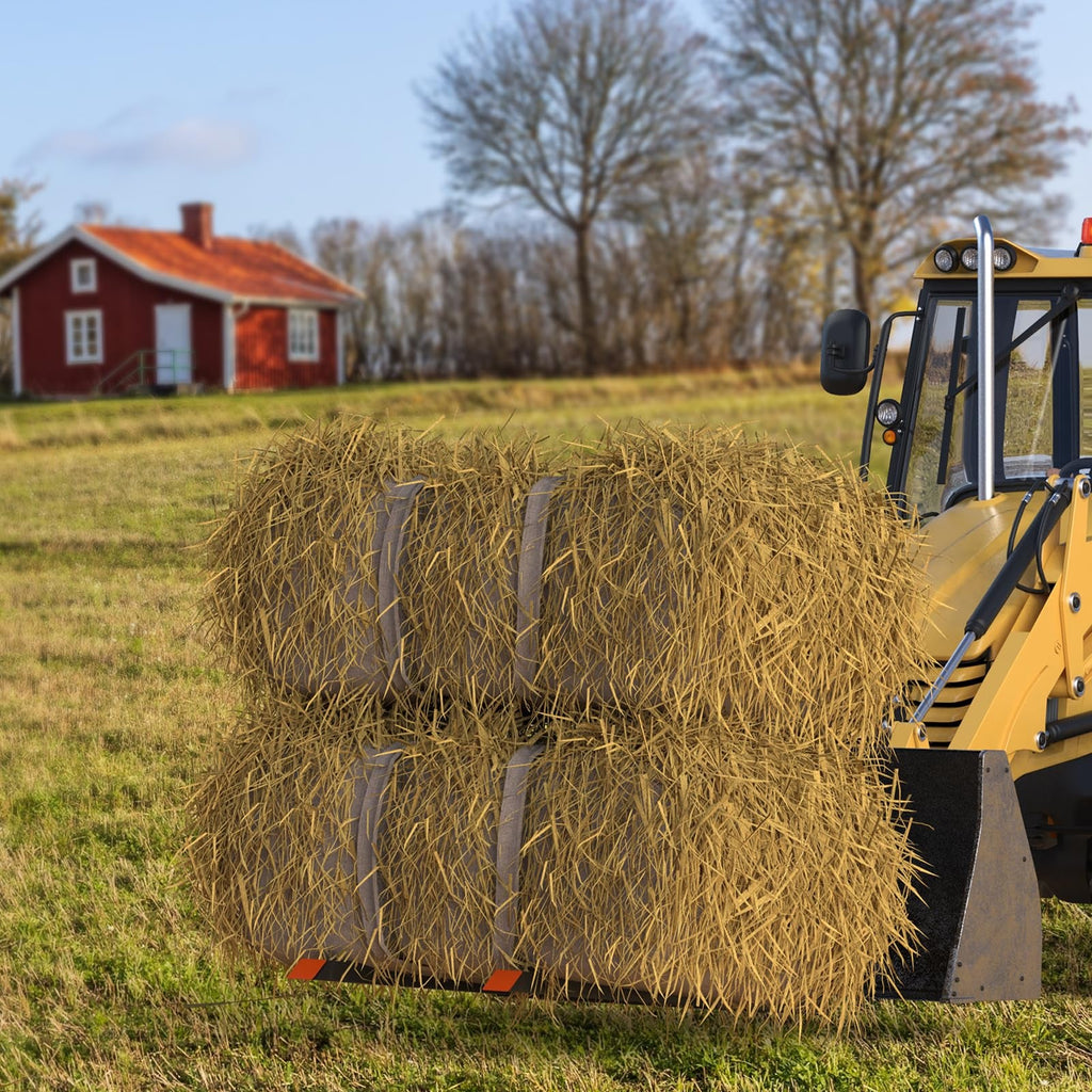 Garvee 4000 LBS 60" Heavy Duty Clamp-on Pallet Forks + Anti-roll Bar + Twin Screw Design + Yellow Tongue + Adjustable Stabilizer Bar + Tractor Attachment + Suitable for Tractor Bucket Loader Skid Steer