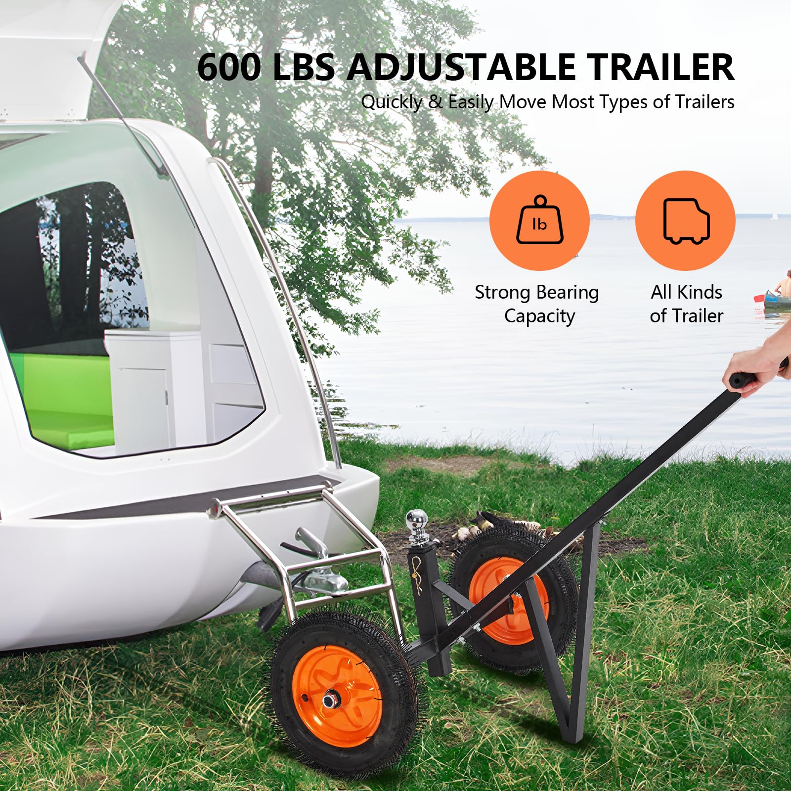 Garvee Adjustable Trailer Dolly, 600lbs Load Capacity, Carbon Steel Trailer Mover with 19'' Height, 16" Pneumatic Tires for Moving Boat Trailers/Utility/RV/Cargo Trailers