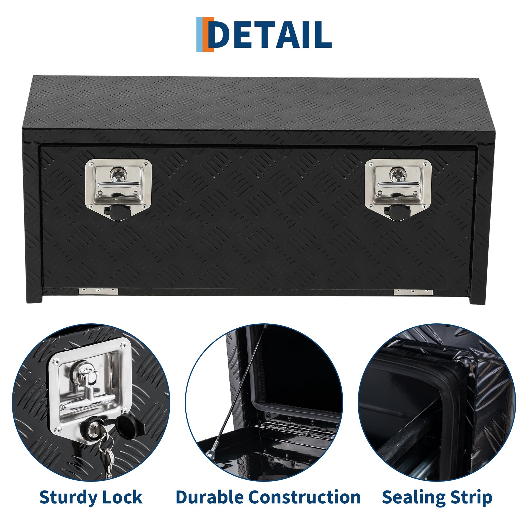 Garvee 60"X18" Heavy Duty Aluminum Tool Underbody Box Waterproof Truck Storage Organizer Chest for Pick Up Truck Bed RV Trailer Black