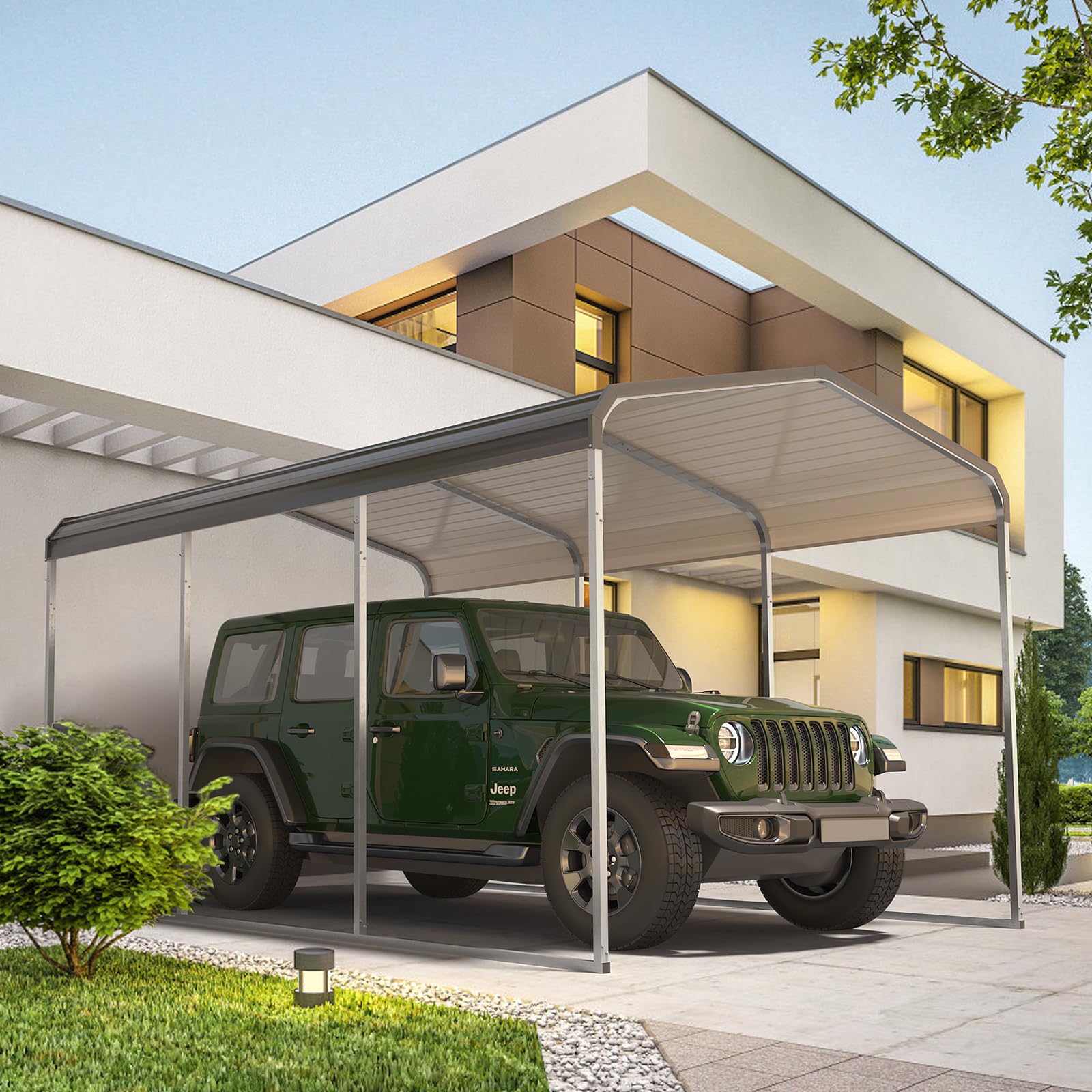 Garvee 10'x15' Heavy Duty Carport with Galvanized Metal Roof & Updated Frame - Metal Garage Canopy for Cars, Boats, Tractors, Grey