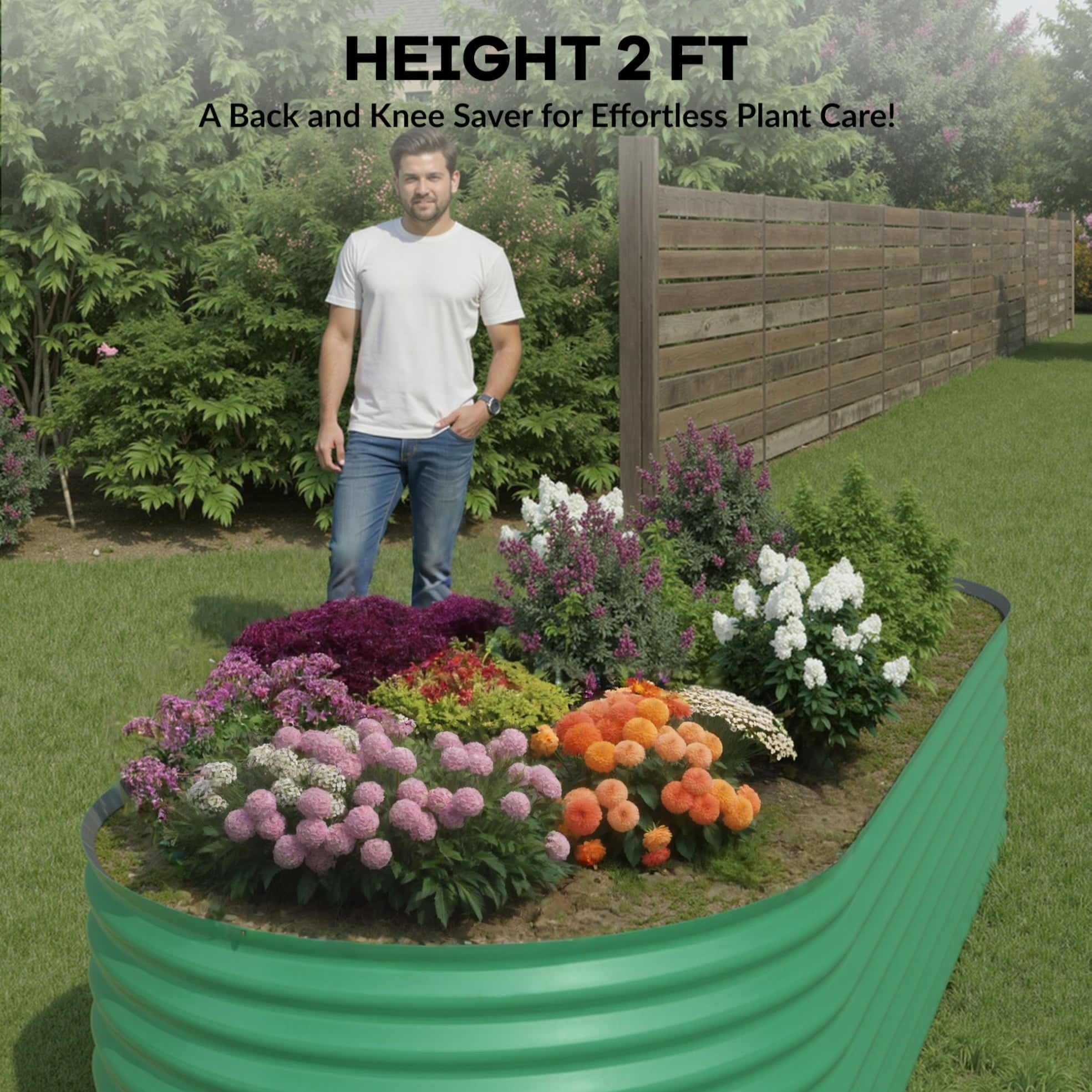 Garvee 8' X 4' X 2' Oval Metal Raised Garden Bed with Safety Edging, Outdoor Planter Box for Vegetables & Plants, Green