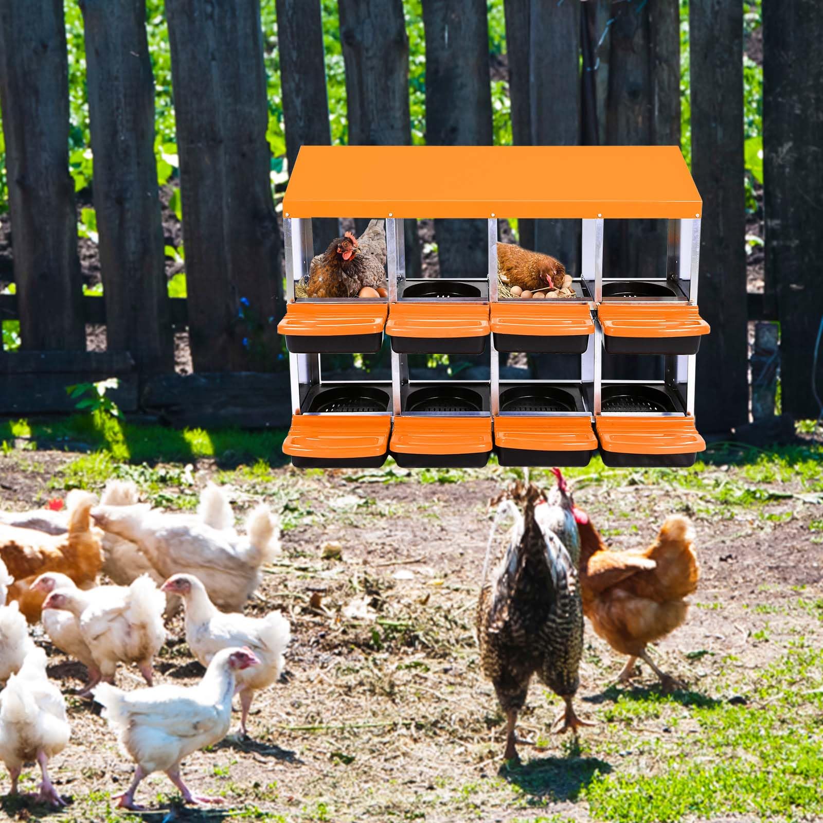 Garvee Chicken Nesting Box 8-Hole Roll Away Egg Laying Box with Lid, Heavy-Duty Galvanized Steel, Wall-Mountable, Orange