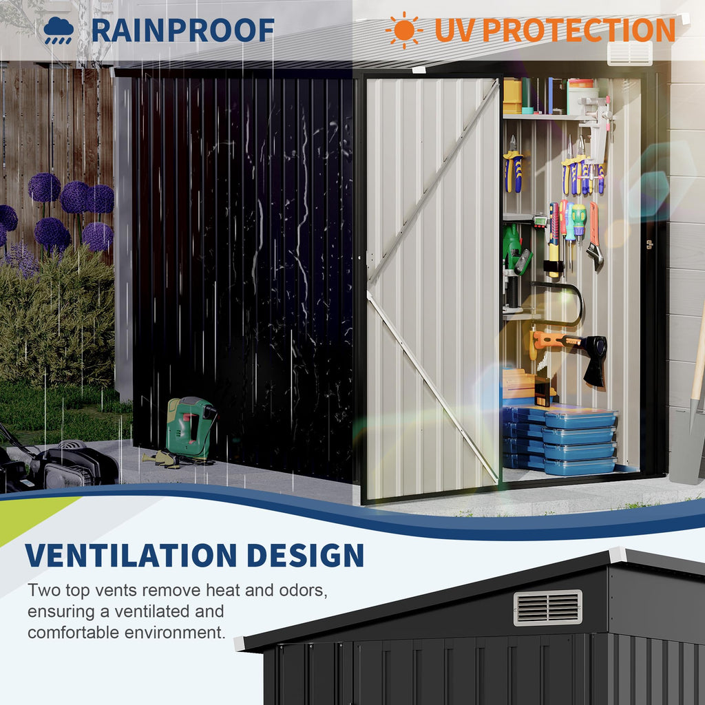 Garvee 4x8ft Metal Outdoor Lean-To Storage Shed, Heavy-Duty Garden Utility Tool Shed with Metal Wall Side, Weather-Resistant & Durable