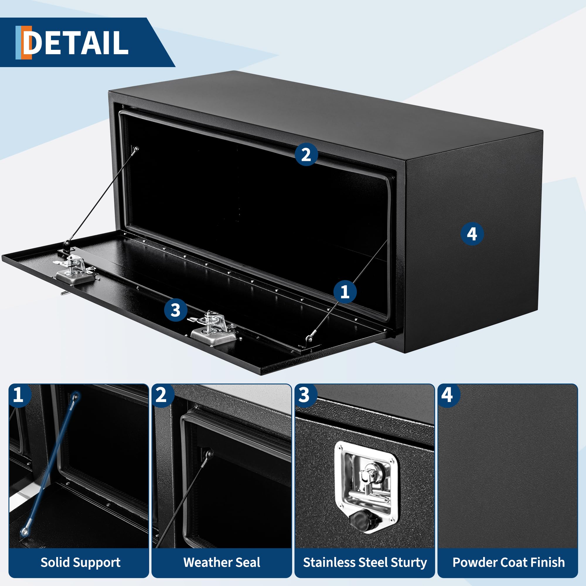Garvee 30'' Underbody Truck Box Steel Storage Tool Box with Lock for Pickup, Truck Bed, RV, Trailer, 30x18x18, Black
