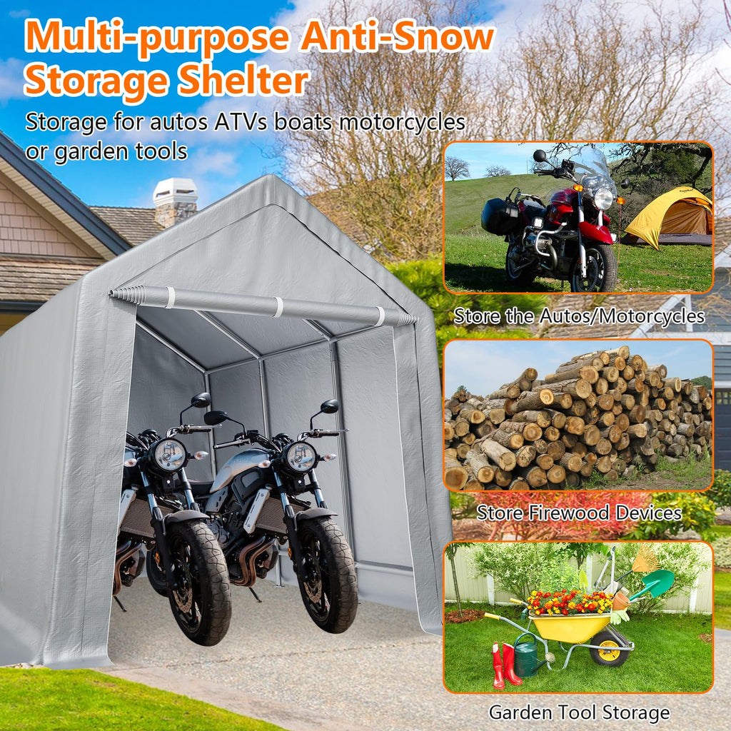 Garvee 8'x14' Portable Shed, Outdoor Storage Shelter with Metal Frame, Waterproof, Grey