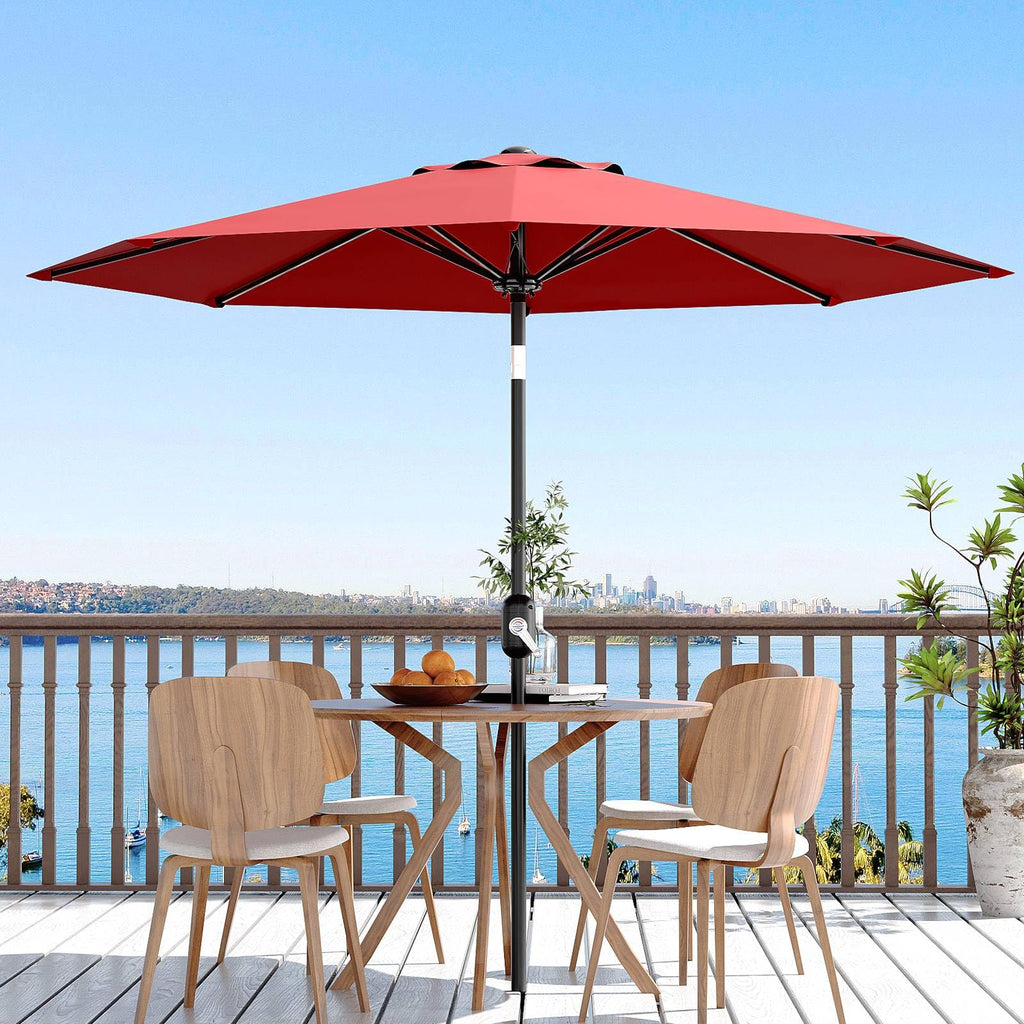 Garvee 9' Outdoor Patio Umbrella, Outdoor Table Umbrella, Market Umbrella with Push Button Tilt and Crank, 8 Sturdy Ribs UV Protection Waterproof for Garden, Deck, Backyard, Pool, Red