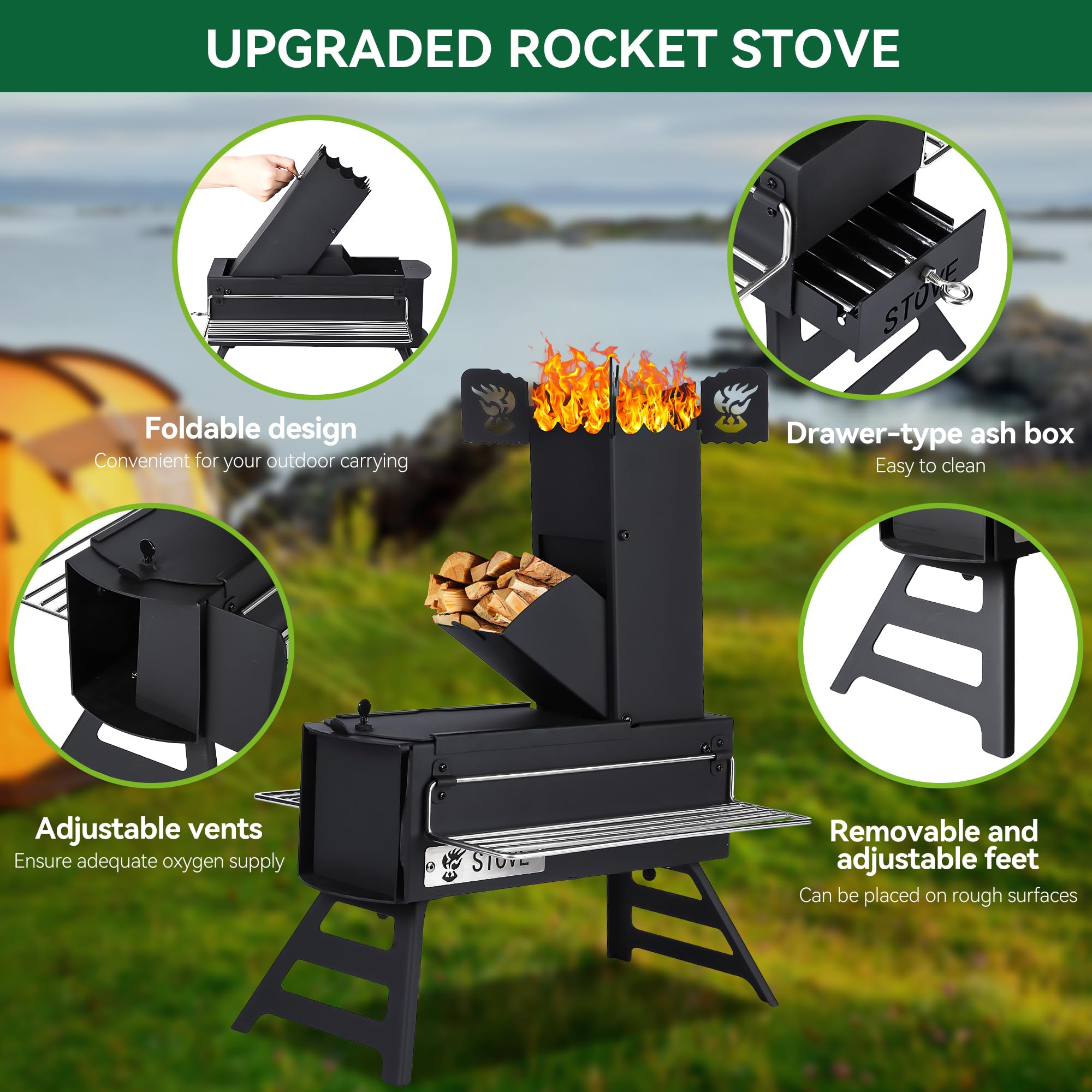 Garvee Rocket Stove for Camping,Portable Camping Stove for Cooking Wood Burning,Collapsible Backpacking Wood Stove,Minute Man Rocket Camp Stove, Outdoor Minuteman Cooking Stove, Stove Outdoor