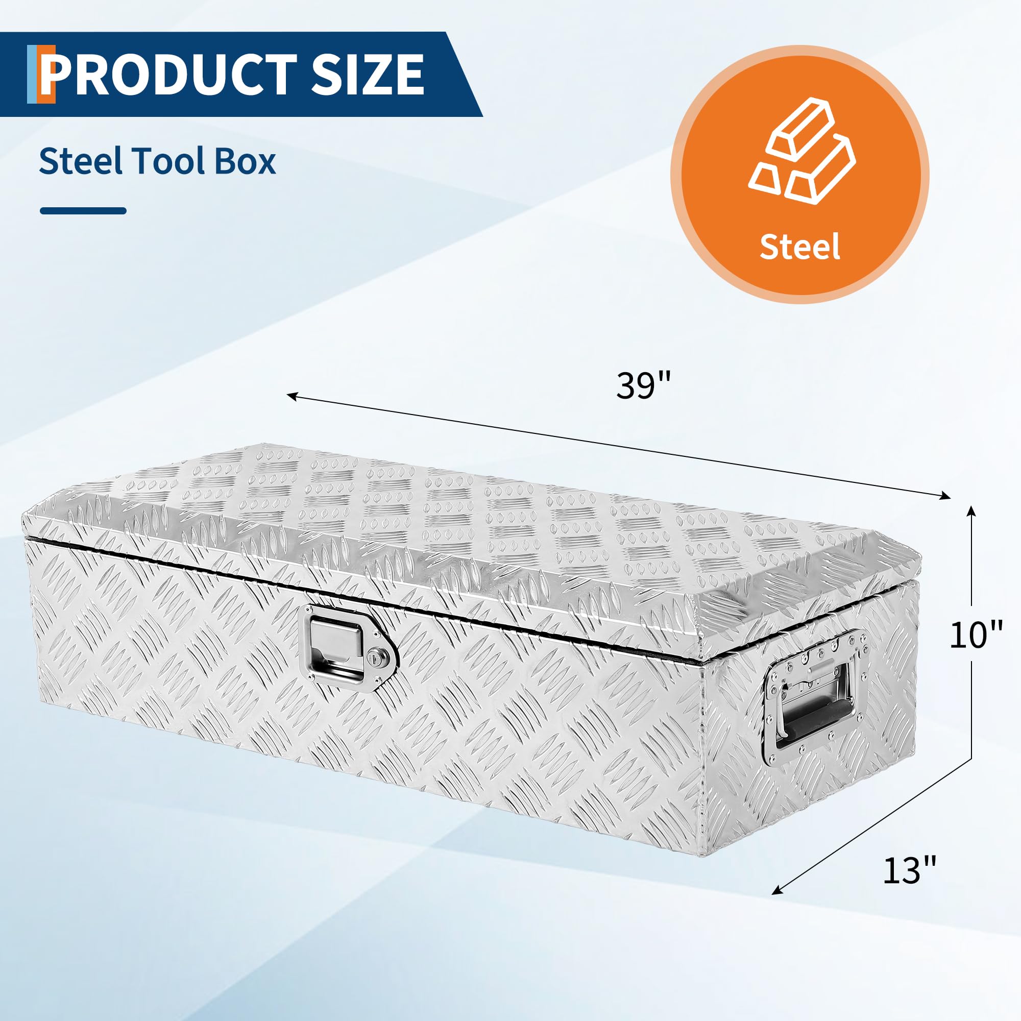 Garvee 39X13 Inch Truck Bed Tool Box, Heavy-Duty Aluminum Diamond Plate Storage Chest, Waterproof with Lock, for Trucks, Trailers, RVs, and Warehouses, Silver