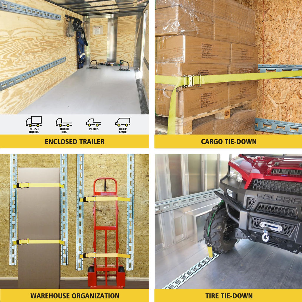 Garvee 5FT E Tracks Tie-Down Rail Kit, 4 Pack Vertical E Track Rails Includes 4 Steel Rails & 4 O-Rings & 4 Tie-Offs W/D-Ring, Versatile Trailer Securing Accessories for Trailers, Truck Bed