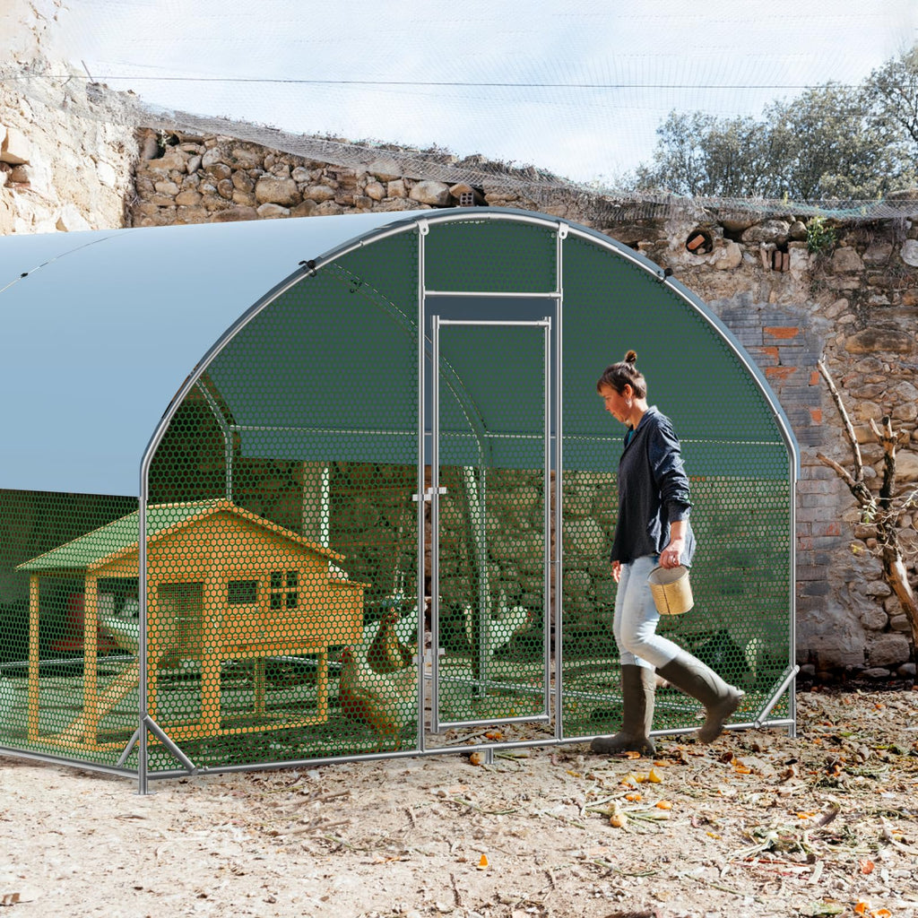 Garvee Large Metal Chicken Coop 9.2x18.7x6.5 Ft, Walk-in Poultry Cage Duck House with Waterproof Anti-Uv Cover Snowy Proof, Tri-Supporting Reinforced, Robust Wire Mesh, Galvanized Iron Pipes, for Farm Use