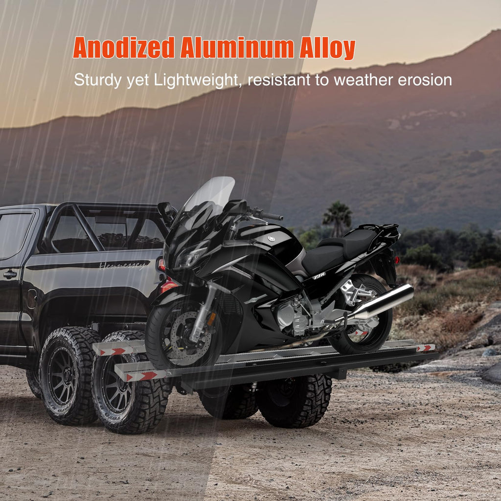 Garvee Double Motorcycle Carrier, 600 Lbs Aluminum Motorcycle Hitch Carrier with 59 Inch Long Detachable Load Ramp, Heavy Duty Hitch-Mounted Dirt Bike Rack with Tie-Down Strap for Car, Truck