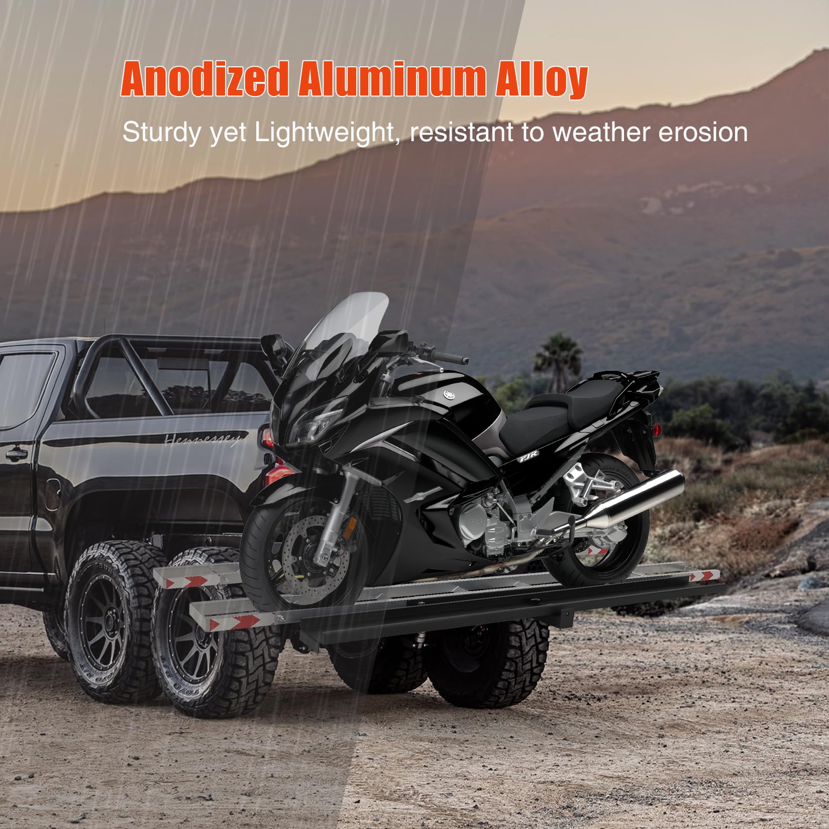 Garvee Double Motorcycle Carrier, 600 Lbs Aluminum Motorcycle Hitch Carrier with 59 Inch Long Detachable Load Ramp, Heavy Duty Hitch-Mounted Dirt Bike Rack with Tie-Down Strap for Car, Truck