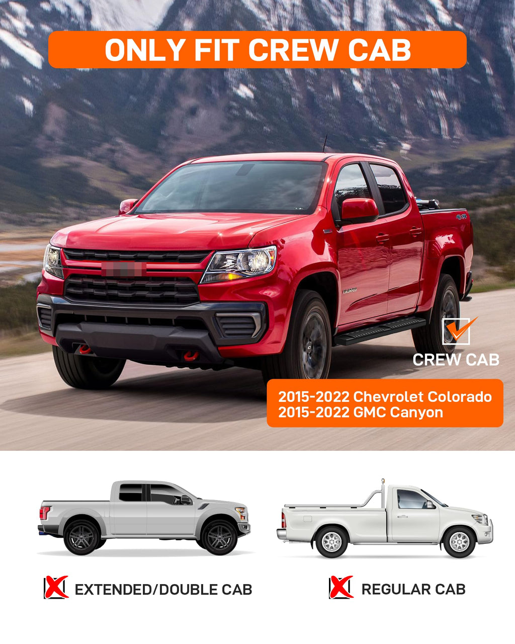 Garvee 6 Inch Running Boards - Compatible with 2015-2025 Chevrolet Colorado Crew Cab and 2015-2025 GMC Canyon Crew Cab (4 Full-Size Doors), Aluminum Side Steps Nerf Bars, Black