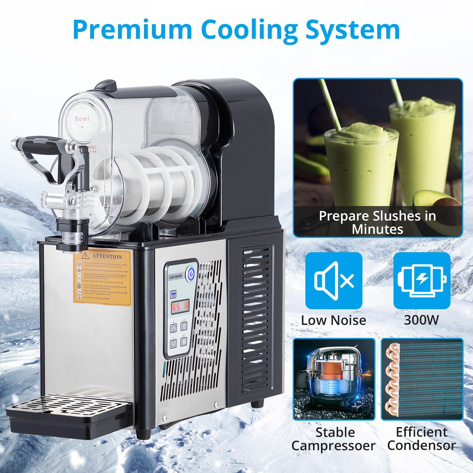 Garvee Commercial Slushie Machine 3L/0.8Gal – Stainless Steel Self-Cleaning Frozen Drink Maker for Coffee Shops, Restaurants, Bars