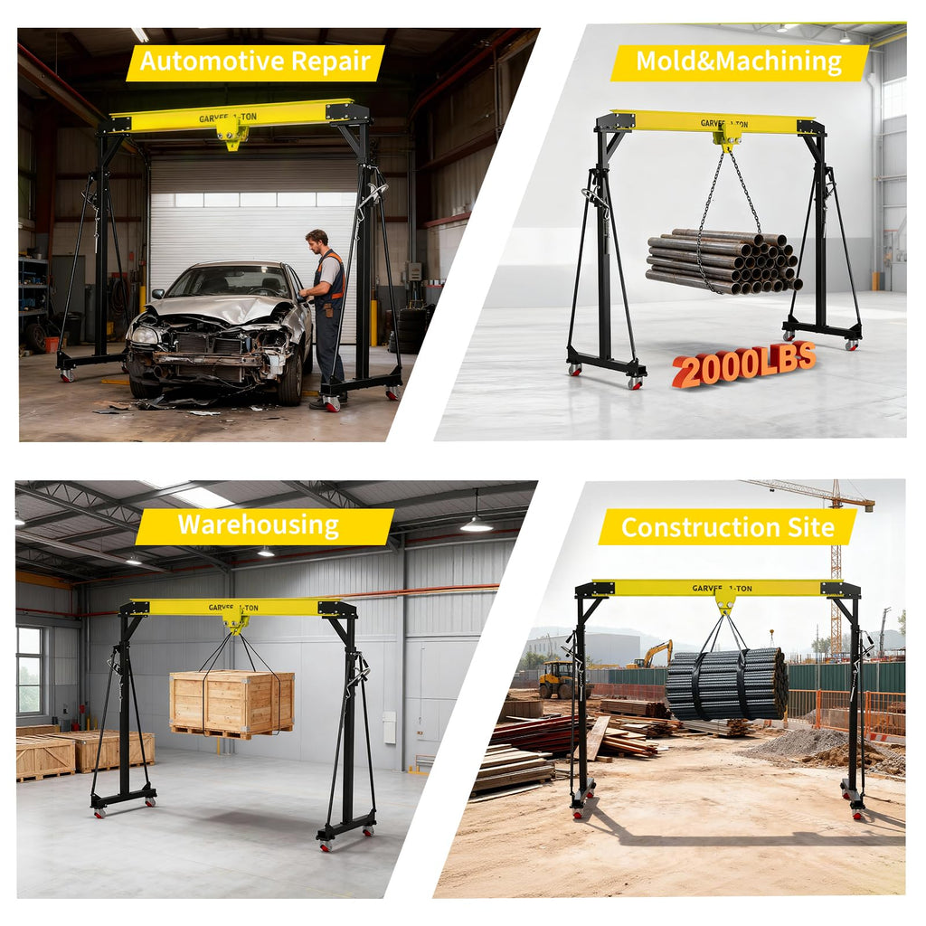 Garvee Adjustable Gantry Crane 1 Ton Capacity Portable Shop Lift Hoist, Adjustable Height 97"-141", Steel, Industrial Use