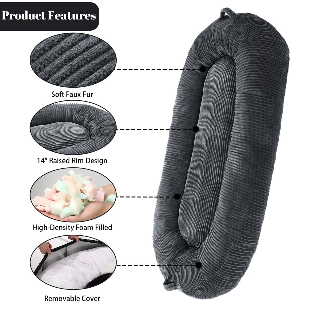 Garvee Dog Bed for Adult, Human Size Giant Dog Bed for Men and Women, 71”x48”x14” Human Dog Lazy Sofa Bed for People and Pets, Washable Strip Flannel Nap Bed Adult Oval, Human-Sized Dog Bed,Dark Grey