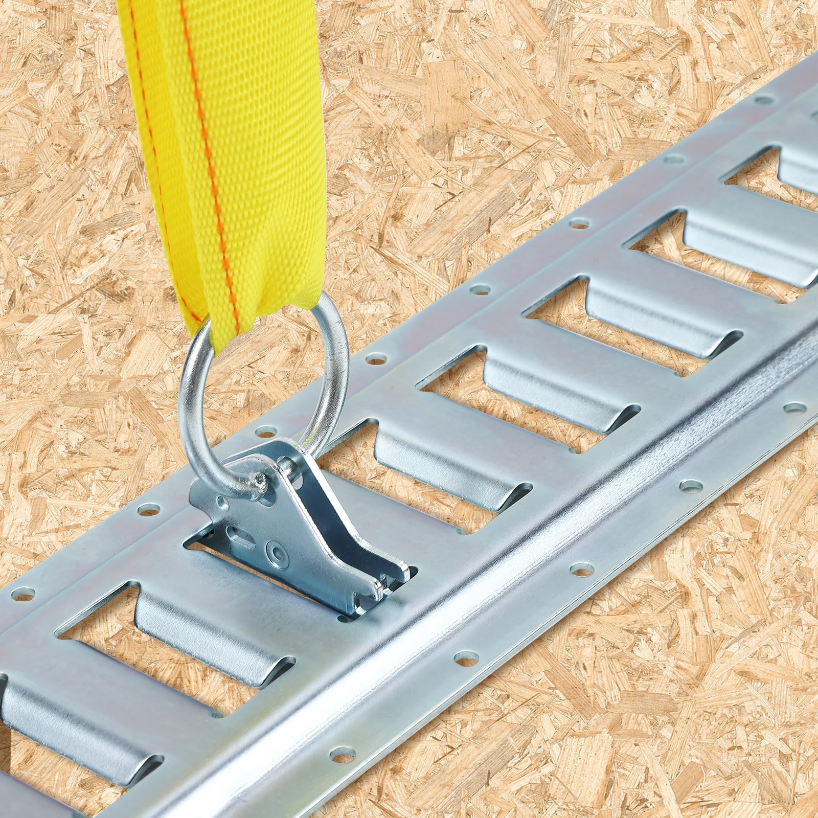 Garvee 4 Pack E-Track Tie-Down Rail Kit, 5FT E Tracks includes 4 Steel Rails & 4 O-Rings & 4 Tie-Offs w/D-Ring, Versatile Trailer Securing Accessories for Trailers, Truck Bed