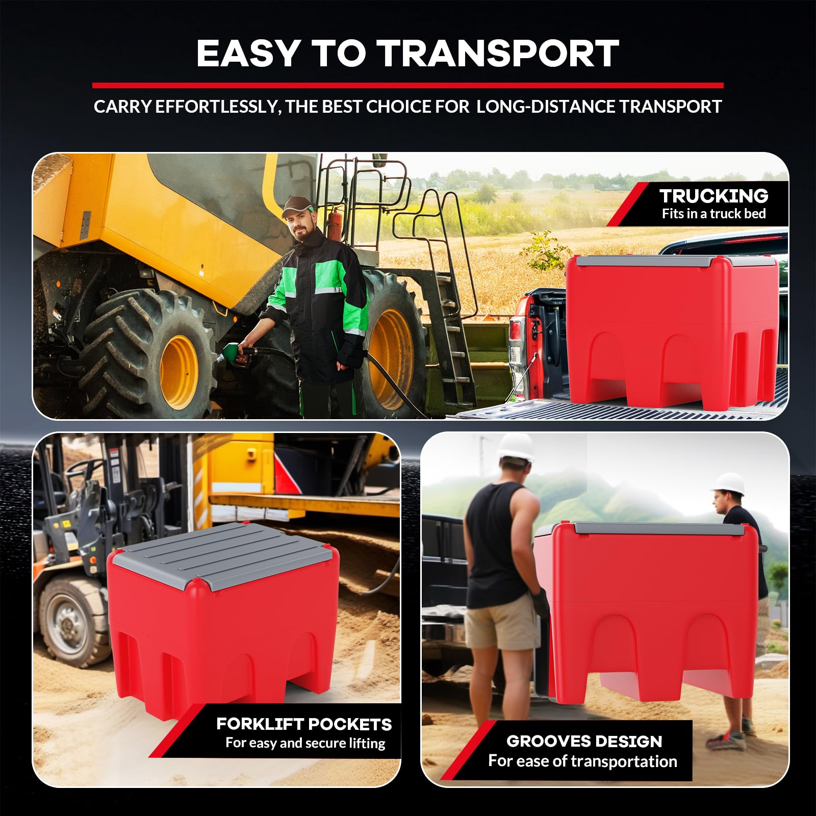 Garvee Portable Fuel Tank 48 Gallon Diesel & Gasoline Transfer Tank With 12V Electric Pump For Tractors Trucks Lawn Mowers Generators Red