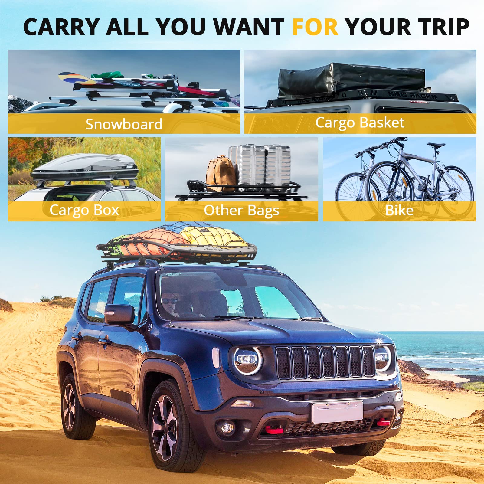 Garvee Roof Rack Cross Bars, 54" Universal Roof Bars for Most SUV Without Roof Side Rail, Crossbars for Rooftop Cargo Carrier, Luggage, Kayak, Bike, Snowboard