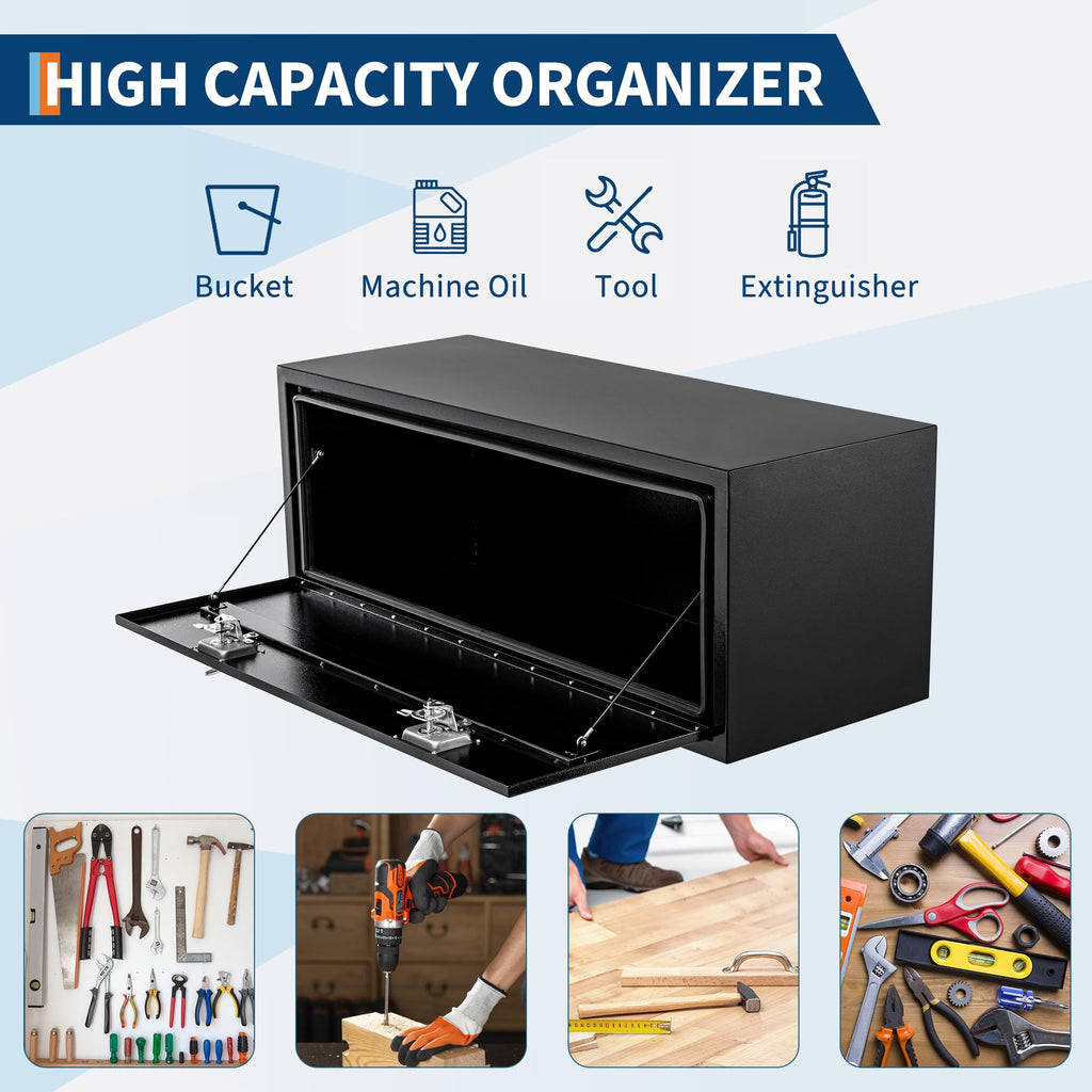 Garvee 36'' Underbody Truck Box Steel Storage Tool Box with Lock for Pickup Truck Bed RV Trailer, Heavy Duty Waterproof Black, 36x18x18