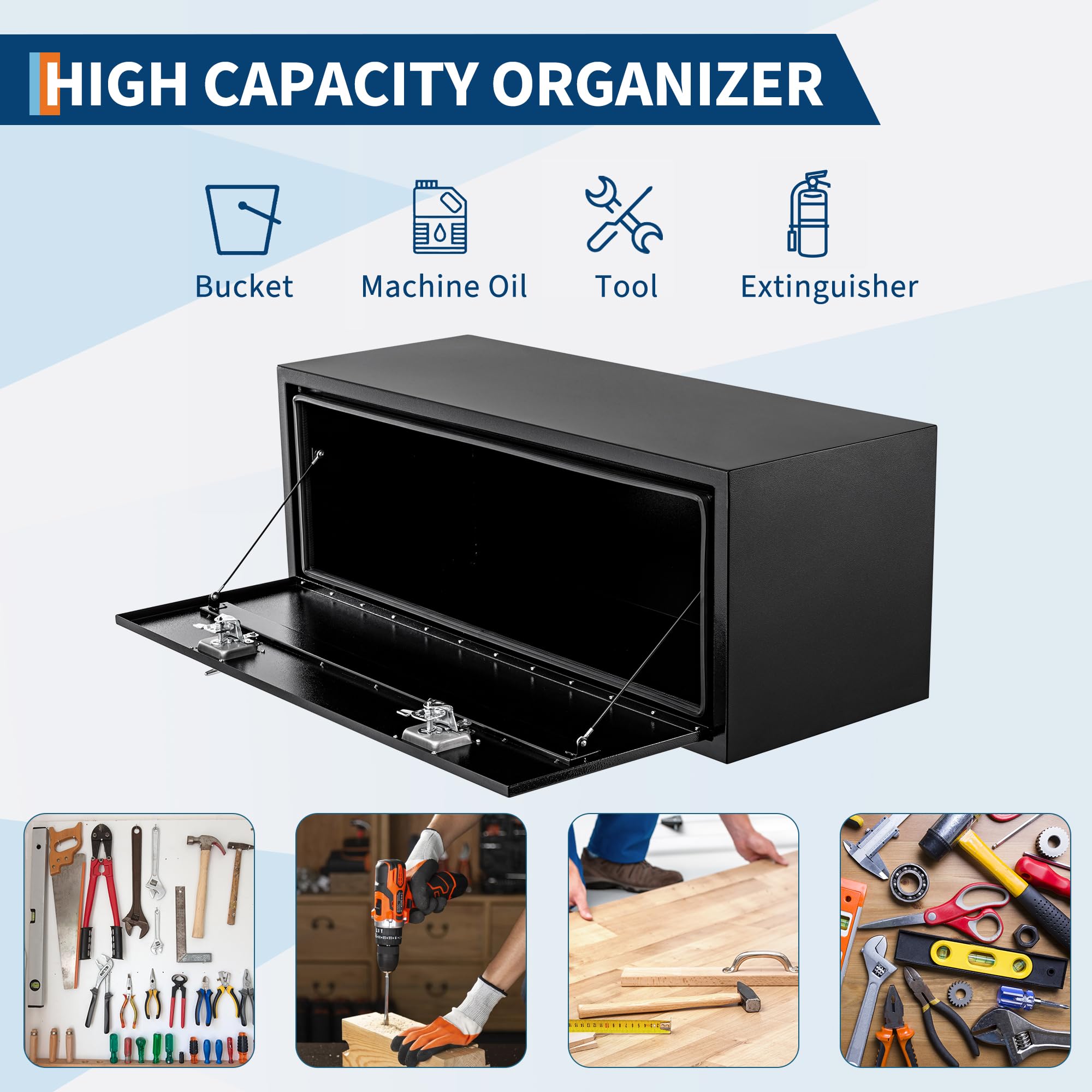 Garvee 30'' Underbody Truck Box Steel Storage Tool Box with Lock for Pickup, Truck Bed, RV, Trailer, 30x18x18, Black