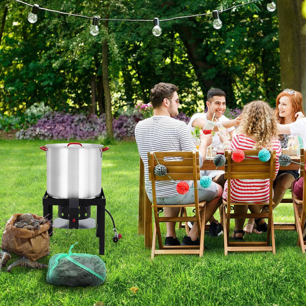 Garvee 100 Qt Seafood Boil Pot with 110,000 BTU Propane Stove & 10 PSI Regulator – Aluminum Crawfish Boiler for Outdoor Cooking, Crawfish & Seafood