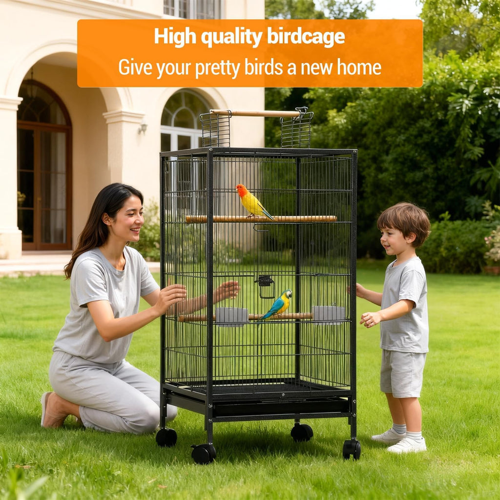 Garvee Small Bird Cage with Wheels, Parakeet Cage, Bird Carrier for Parakeets, Canaries, Lovebirds, Small Quaker, Cockatiels, Budgie, Green Cheek, 40in, Green