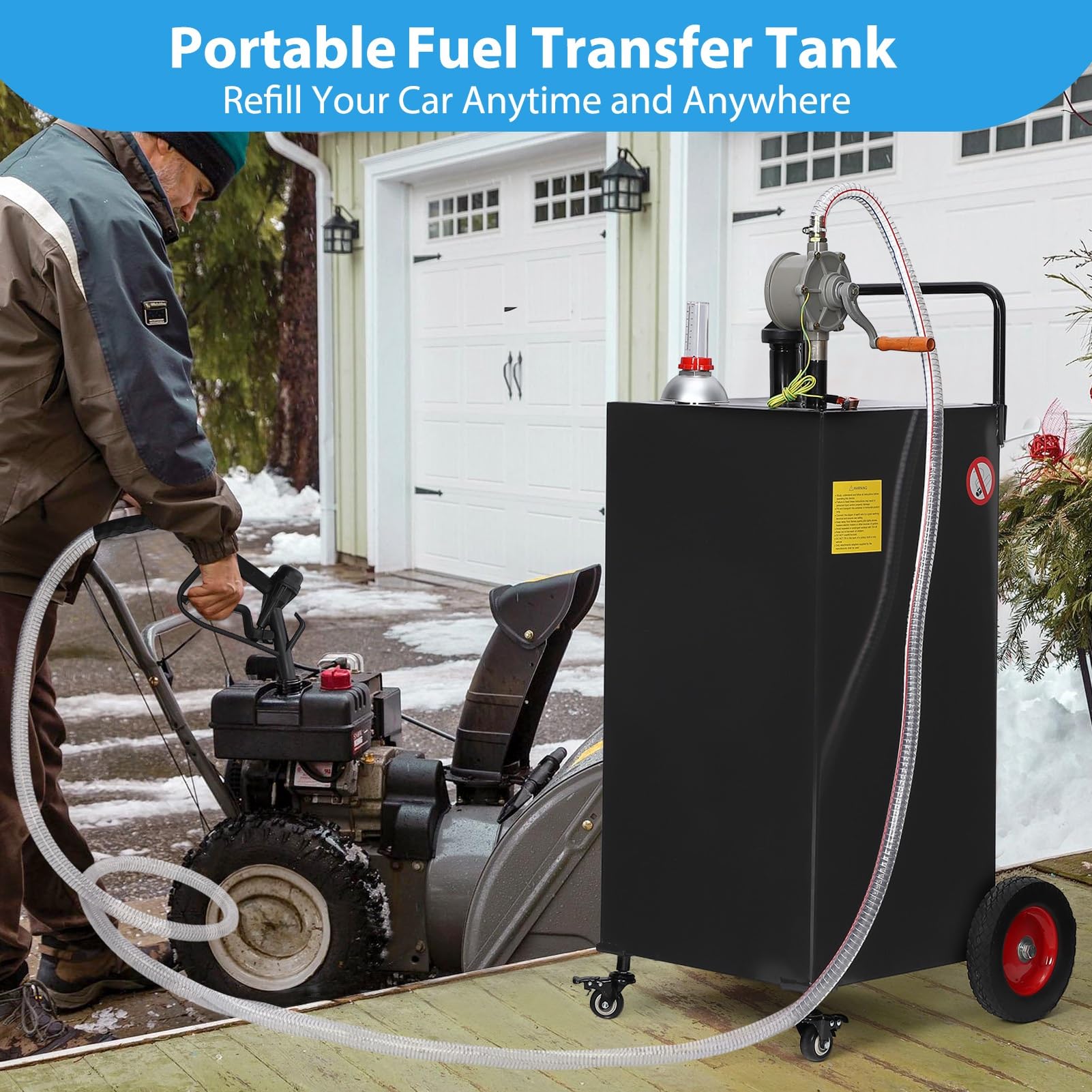 Garvee 30 Gallon Fuel Caddy With Manual Transfer Pump Heavy-Duty Stainless Steel 4-Wheel Mobile Design For Gasoline Diesel