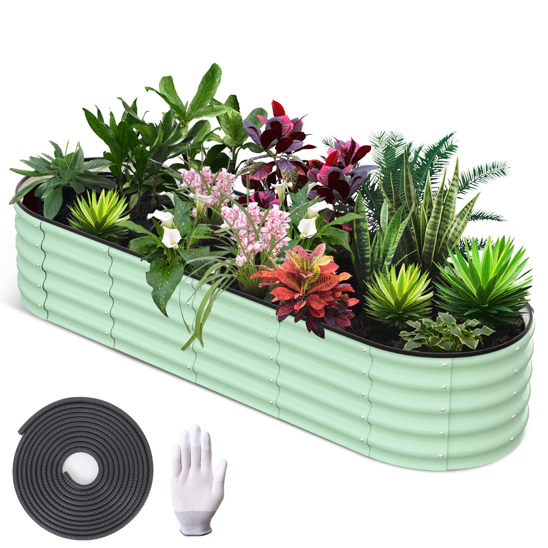 Garvee 8'x2'x1.5' Galvanized Oval Raised Garden Beds Open Base, Tool-Free Assembly Planter Boxes for Vegetables & Flowers, Green