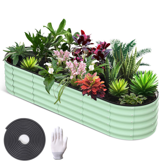 Garvee 8'x2'x1.5' Galvanized Oval Raised Garden Beds Open Base, Tool-Free Assembly Planter Boxes for Vegetables & Flowers, Green