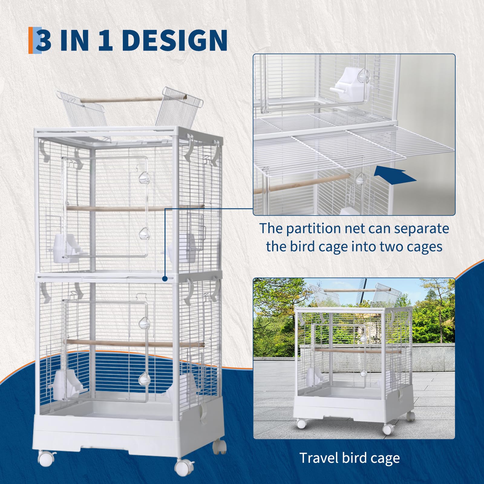 Garvee Small Bird Cage with Wheels, 40 Inch Parakeet Cage with Top Stand, 3 in 1 Bird Carrier for Small Birds, Green