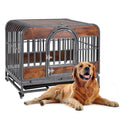 Garvee 46in Furniture Style Dog Crates with Removable Trays Wheels for Indoor & Outdoor Use Brown, Heavy Duty, Indestructible, High Anxiety Dogs