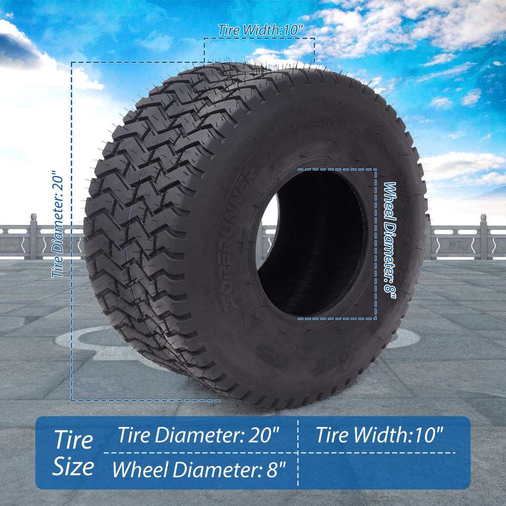 Garvee Lawn Mower Tires Turf Tires 20x8.00-8 4PR for Golf Cart Tires, Garden Tractor Riding Mower Tubeless Set of 2 - 20x10.00-8-4PR TL LG02