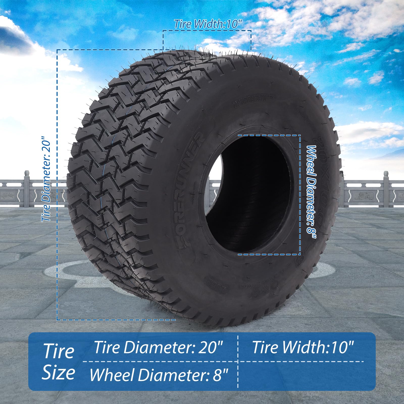 Garvee Lawn Mower Tires Turf Tires 20x8.00-8 4PR for Golf Cart Tires, Garden Tractor Riding Mower Tubeless Set of 2 - 20x10.00-8-4PR TL LG02