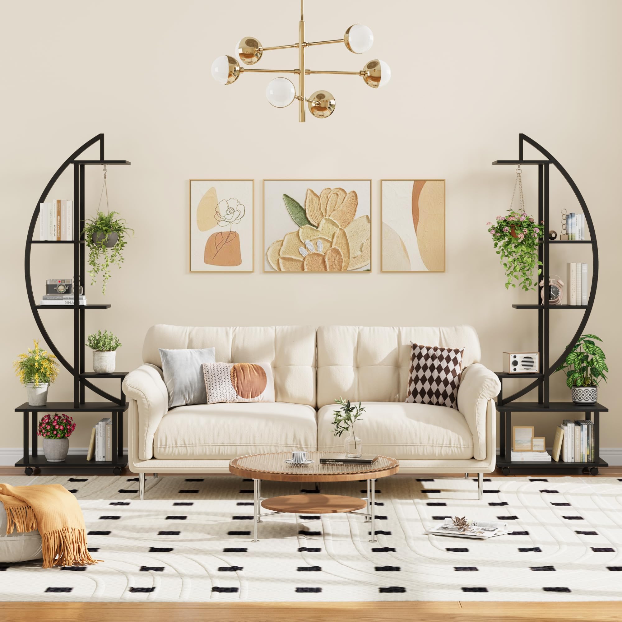 Garvee 2 Pack 6 Tier Tall Plant Stand Metal Indoor + Half Moon Design + Detachable Wheels + Drawers + 12 Pot Stands + Home Patio Lawn Garden