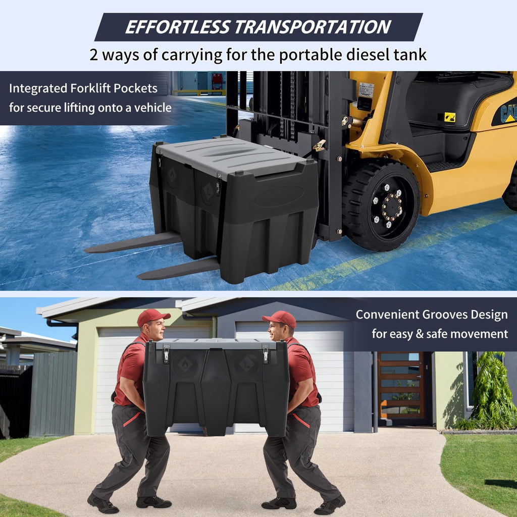 Garvee Portable Diesel Tank, 128 Gallon Fuel Tank with 12V Electric Fuel Transfer Pump, 10 GPM Diesel Transfer Tank with Auto Fueling Nozzle & 360° Swivel Connector with 13.1ft Hose - Black