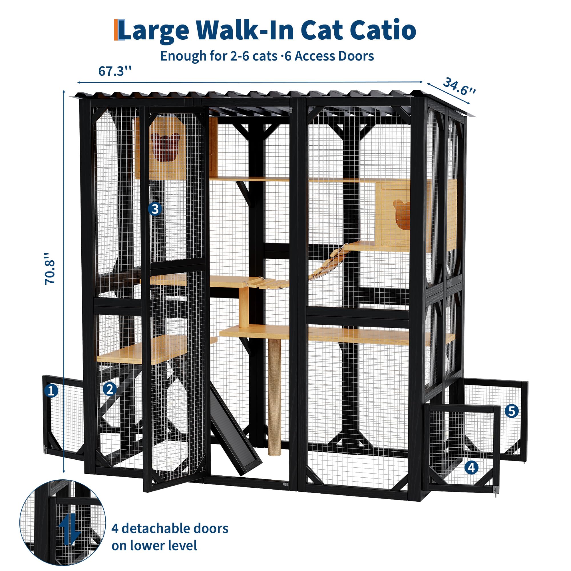 Garvee Outdoor Catio For Indoor Cats, Weatherproof Wooden Kitty Enclosure With Elevated Platform, Yard And Patio Use, Black