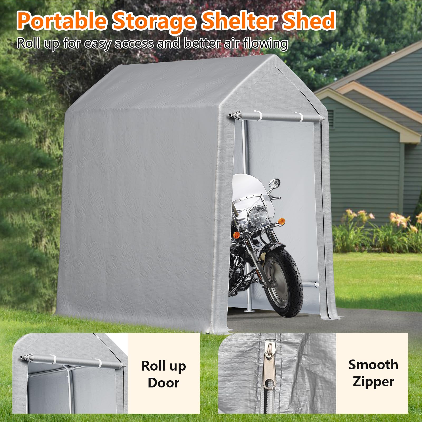 Garvee 10'x10' Heavy Duty Carport with Roll-Up Door - Waterproof Portable Garage for Cars & Boats, Grey