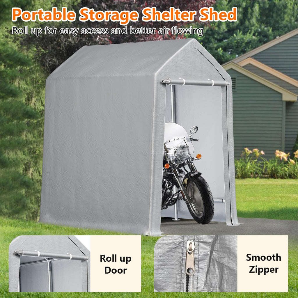 Garvee 6' X 8' Heavy Duty Carport with Roll-Up Door, Waterproof, Portable Garage for Cars and Boats, Grey