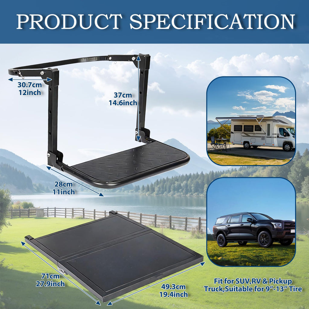 Garvee Heavy-Duty Adjustable Tire Step - Universal Folding Wheel Step for Trucks, SUVs, and RVs with 9"-12" Tires, Black