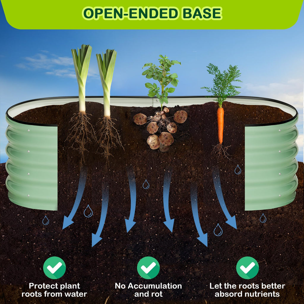 Garvee 2-Pack 4.5'x2'x2' Oval Galvanized Raised Garden Beds, Open Base Metal Planters, Large Outdoor Planter Boxes, Green