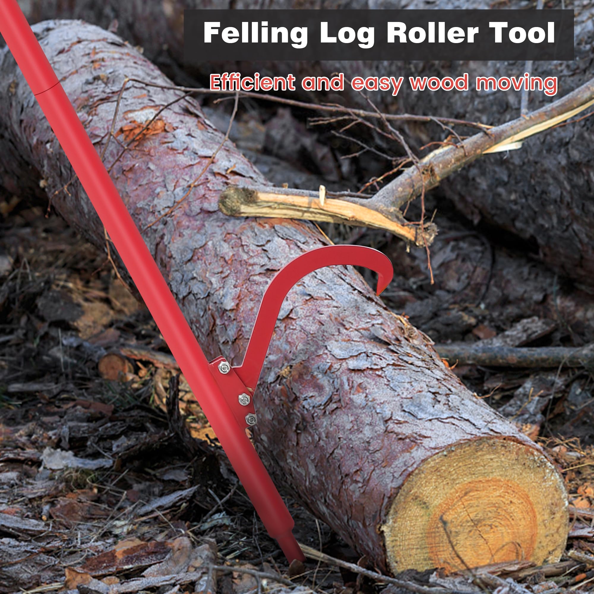 Garvee 60in Steel Cant Hook for Logs, Rubber Grip, Adjustable Hook, Log Roller Tool for Sawyers, Loggers, Wood Workers, Firewood Enthusiasts, Red