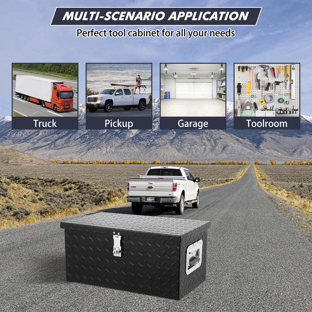 Garvee 20 Inch Truck Bed Tool Box: Heavy Duty Aluminum with Sliding Shelf, Diamond Plate Toolbox for Pick Up Truck RV Trailer, Storage with Side Handle, Lock and Keys - Black