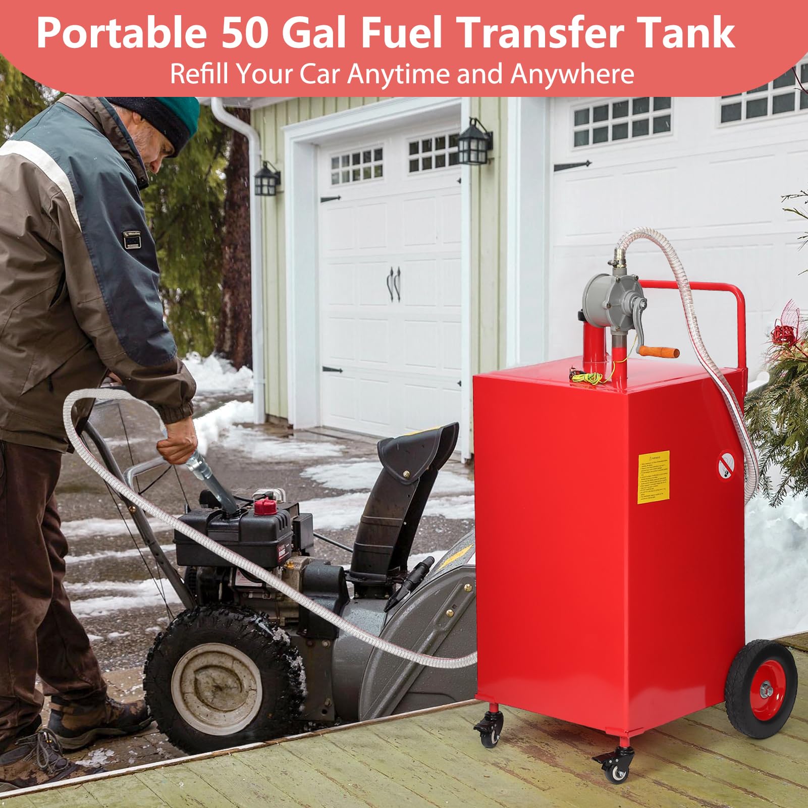 Garvee 50 Gal Fuel Caddy With Manual Pump Heavy Duty Gasoline Diesel Transfer Tank On Wheels Red
